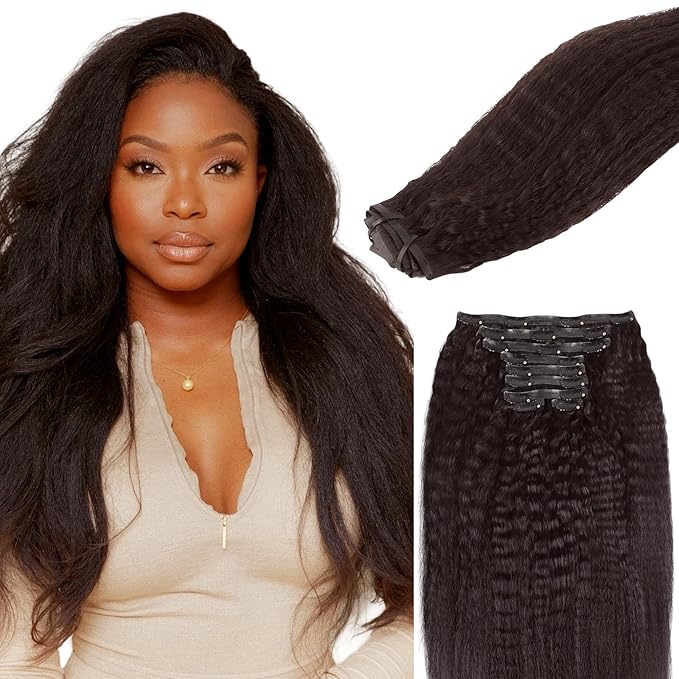 Lashey Seamless Clip in Hair Extensions Human Hair 130g 9pcs #2 Dark Brown 16 Inch Kinky Straight Clip in Hair Extensions Real Human Hair with Flat PU Invisi Edge Full Pack