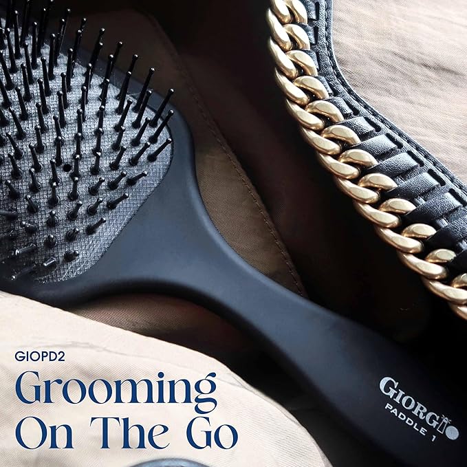 Giorgio Detangling Air Cushion Brush for Men and Women - Small, Ball Tip Tourmaline Bristles, Anti-Static for Hair Styling and Blow Drying