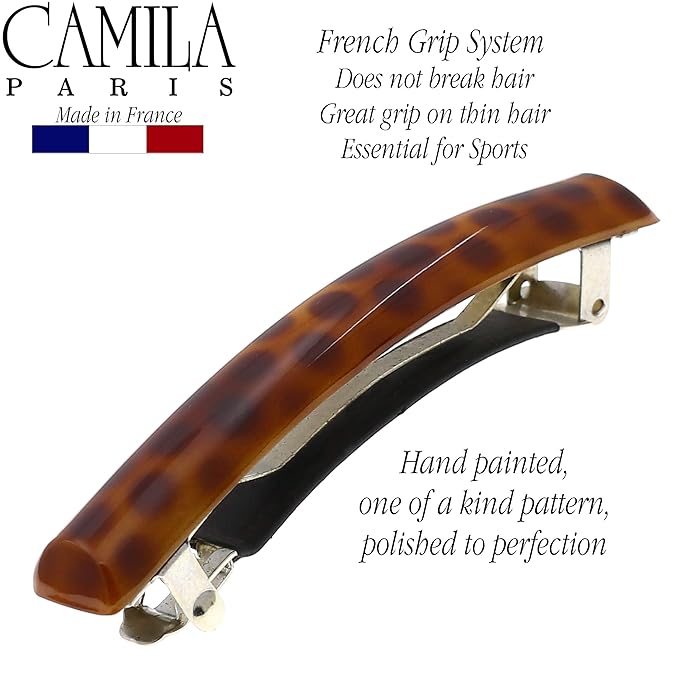 Camila Paris MP999 French Hair Barrette Clip for Girls, Polka Dots, Rubberized Metal Clasp Strong Hold Grip Hair Clips for Women, No Slip Durable and Styling Girls Hair Accessories, Made in France
