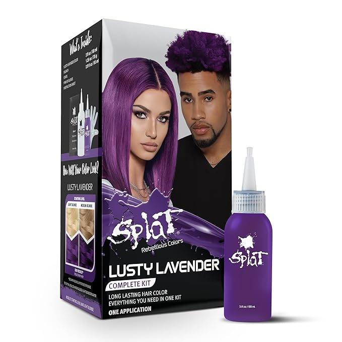 Splat Lusty Lavender Semi Permanent Hair Dye Kit with Bleach, 1 Application, Includes Purple Hair Dye, Oxide & Bleach Powder, Vegan & Cruelty Free Hair Color