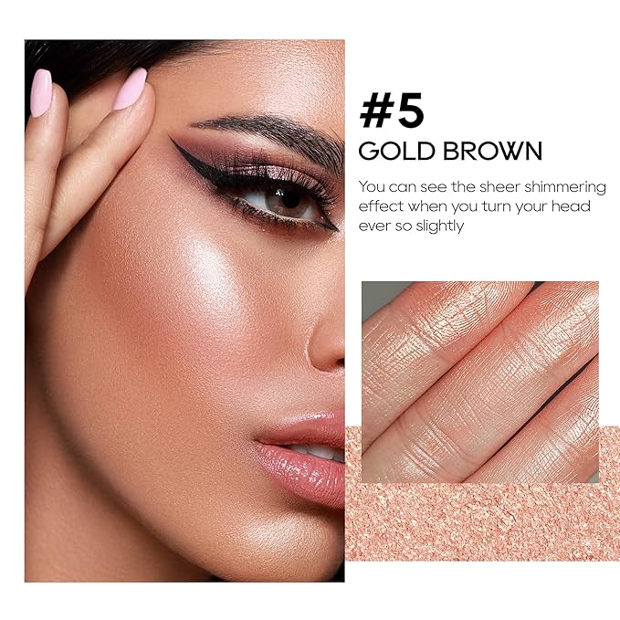Baked Highlighter Powder Palette, Makeup Highlighter Powder Palette Sheer Shimmering Finish Face Highlighters Makeup Iluminadores de Maquillaje #05 Gold Brown