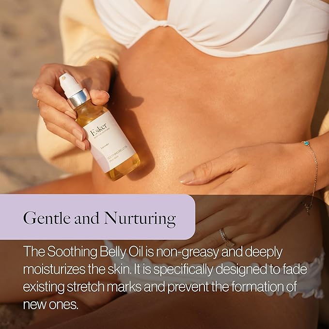 ESKER Natural Soothing Belly Oil | (4.0oz) | Plant-Based Formulated for Pre and Postpartum Skin | Designed to Fade Existing Stretch Marks and Prevent the Formation of New Ones | Cruelty Free