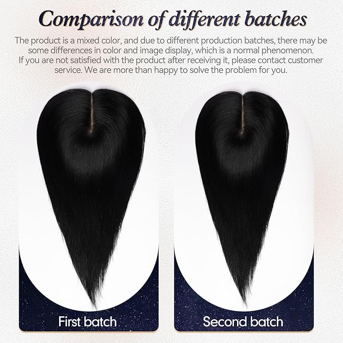 starluck Hair Toppers for Women Real Human Hair, 5"*5.5"Large Coverage Natural Black HairTopper No Bangs,100% Real Human Hair Toppers for Women with ThinningHair,Cover Gray Hair Roots