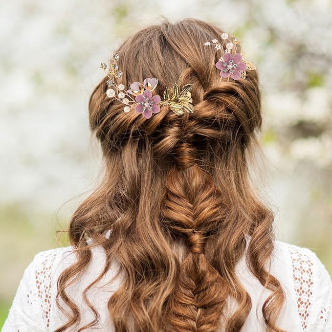 Wedding Flower Hair Accessories for Women, 4pcs Bridal Hair Pieces for Wedding - Bridal Headpiece Clip Comb with Flower & Rhinestone for Brides Bridesmaids Women Girls Updo