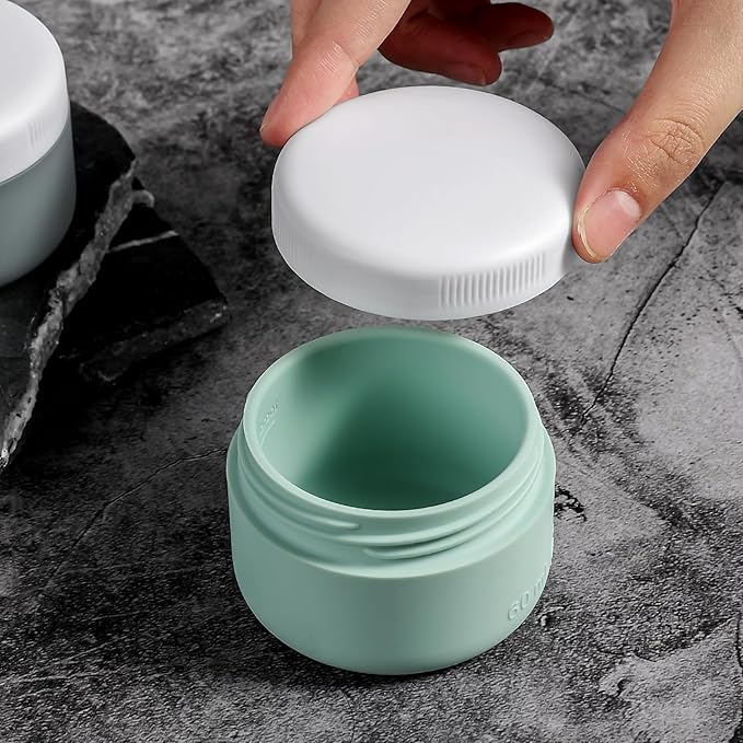 Travel Containers for Toiletries, Silicone Cream Jars BPA-Free, Leak-proof 2oz Travel Size Containers, Portable Size Silicone Jars with Lid for Cosmetic Face Hand Body Cream (4 Pack)