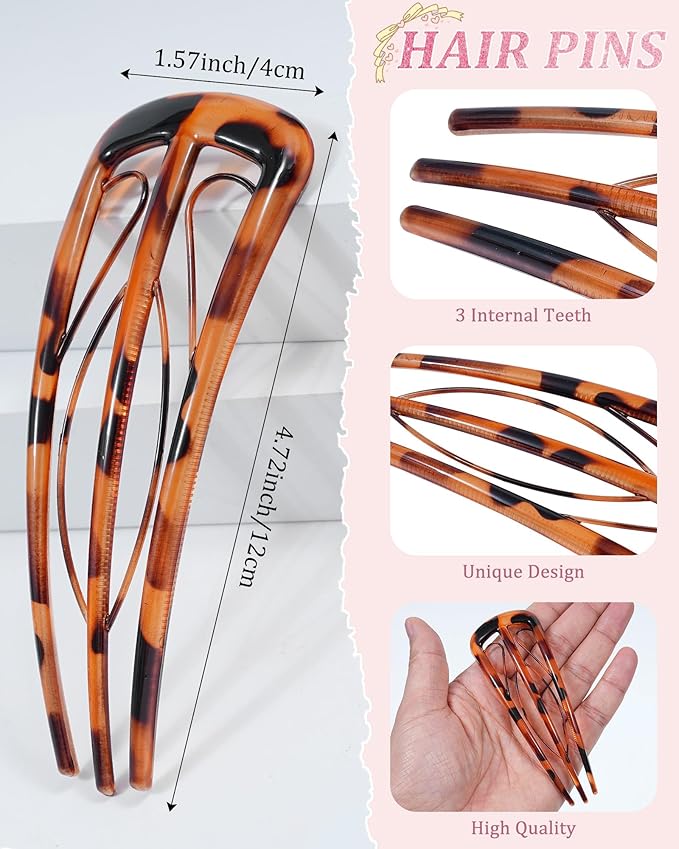 6 PCS French Hair Pins for Women, U-Shaped Hair Forks Stick for Bun Updo Chignons & French Twists, Strong Hold 3 Internal Teeth Hair Chopsticks Styling Accessories