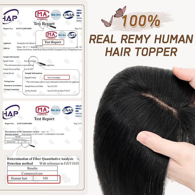 Rich Choices Real Human Hair Topper With Bang - 100% Remy Hair for Women With Thinning Hair - Clip in Silk Base 12 Inch #1 Jet Black