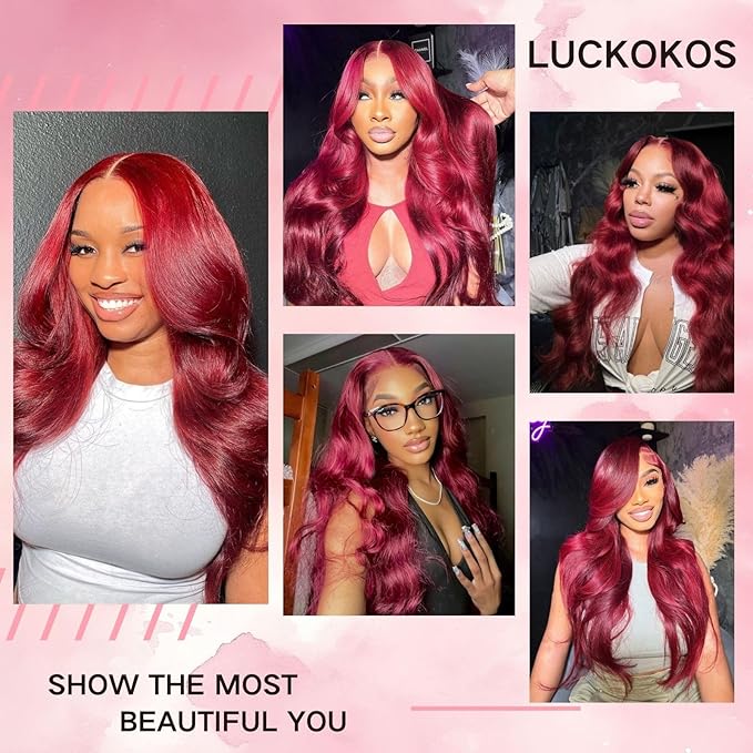 30 Inch 99j Burgundy Lace Front Wigs Human Hair 13x6 HD Transparent Burgundy Wig Human Hair 200 Density Pre Plucked Glueless Frontal Wigs Human Hair for Black Women