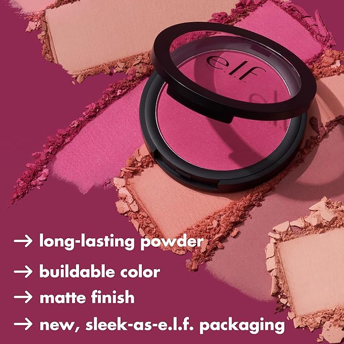e.l.f. Primer-Infused Matte Blush, Long-Lasting, Lightweight & Buildable Powder Blush, Delivers A Matte Finish, Vegan & Cruelty-Free, Always Vibrant