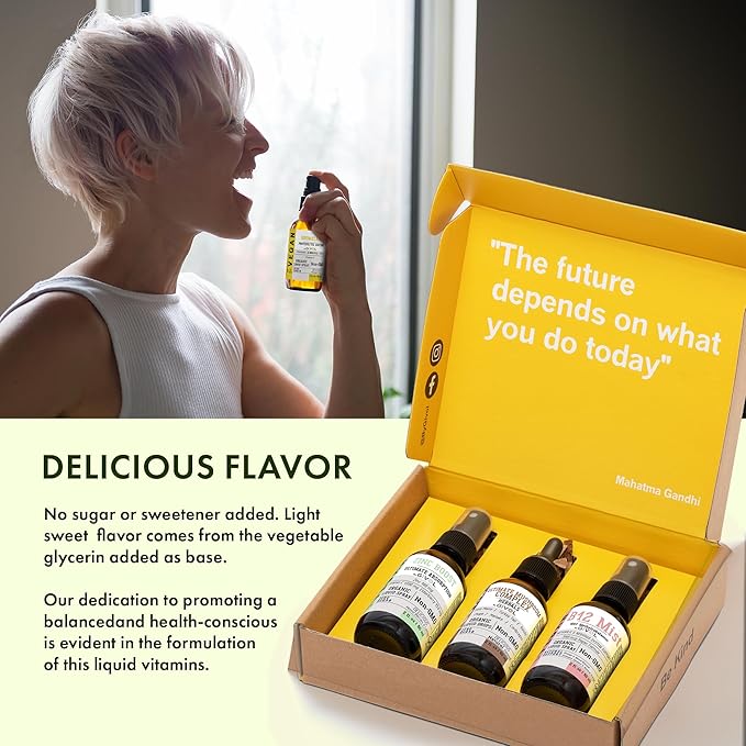 Cognitive Wellness Bundle Liquid Vitamin Trio: Methylcobalamin B12, Lions Mane, Reishi, Chaga Mushroom Complex & Zinc Picolinate: Gluten-Free, Sugar-Free, Non-GMO - 360 Days Supply