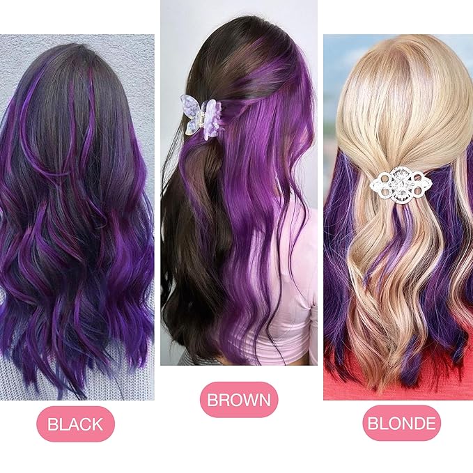 GOO GOO Tape in Hair Extensions Human Hair, Purple, 16inch 25g 10pcs, Colored Tape ins Human Hair Extensions, Silky&Soft Invisible Tape Ins, Hair Highlighted for Party