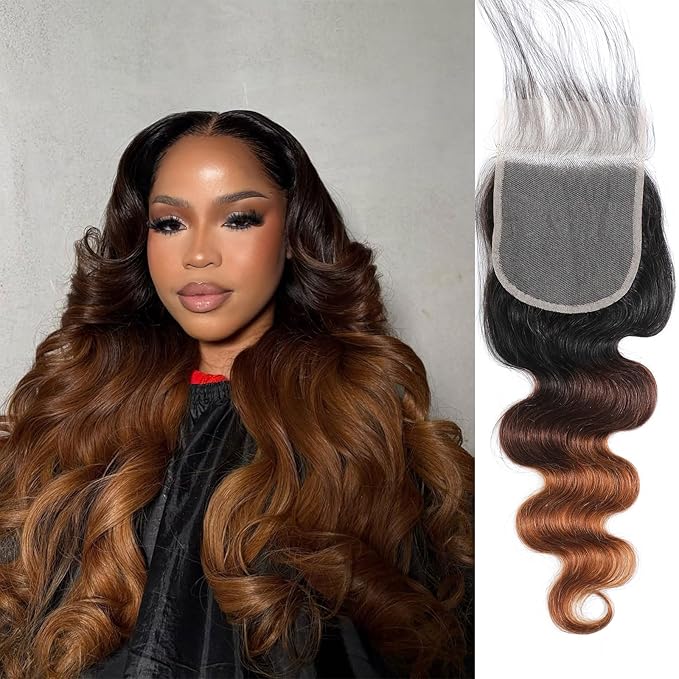 Ombre 5x5 Lace Closure Body Wave Chestnut Brown T1B/2/30 5x5 Transparent hd Lace Closure 100% Real Human Hair 16 Inch 150% Density