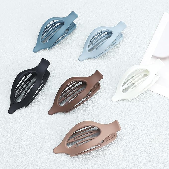 Flat Hair Clip 6 pcs Lay Down Claw Clips Hair Accessories for Women -Brown Blue