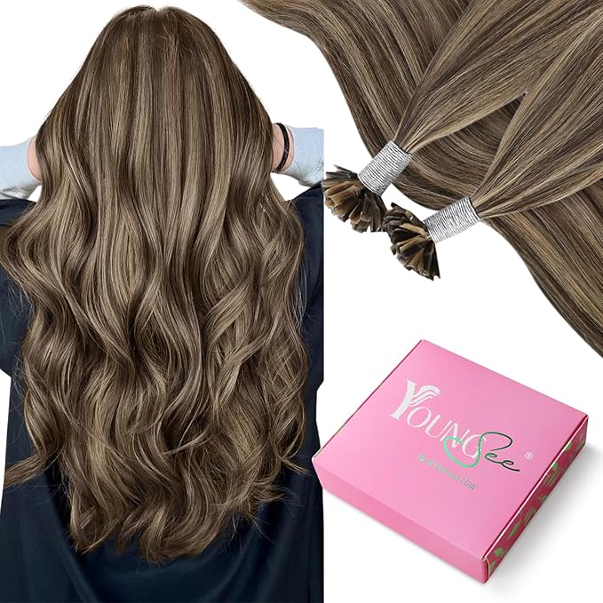 YoungSee U Tip Hair Extensions Human Hair Highlight Utip Hair Extensions Human Hair Highlight Brown Mixed Blonde Hair Extensions Hot Fusion Ktips Hair Extension U Tip 20In 1G/S 50G for Wedding