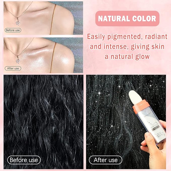 Polvo De Hadas Highlighter Powder Stick Body Shimmer Glitter Makeup, High Gloss Sparkle Highlight Powder for Face Eyes Lips Hair Body Cosmetic Tiktok Makeup - White Moonbeam