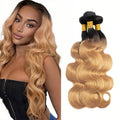 1b27 Human Hair Bundles Ombre Blonde Body Wave Bundle Niegmeag Virgin Remy Hair 3 Bundles 26 28 30 Inch Double Weft 2 Tone Black and Honey Blonde Bundles Hair Weave