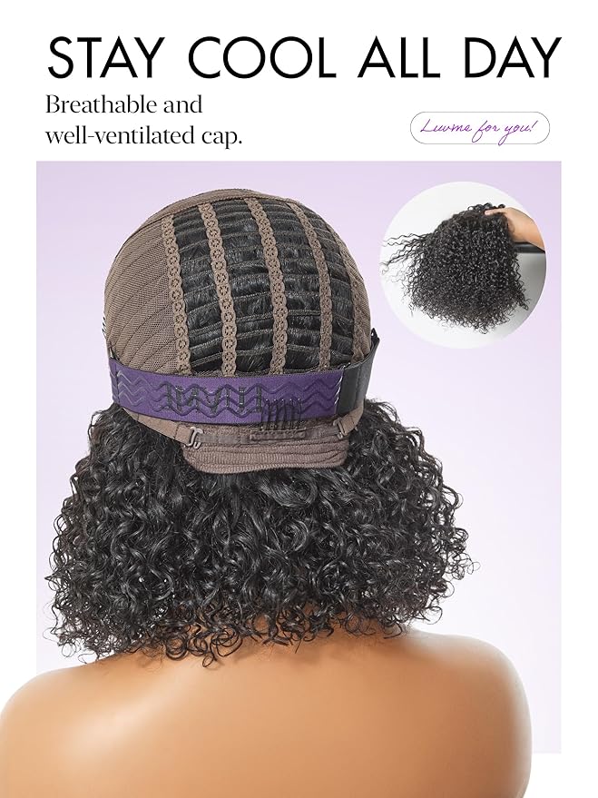 LUVME HAIR Wet and Wavy 5x5 Closure Water Wave Short Curly Bob Glueless Wigs Human Hair Pre Plucked Pre Cut Lace Side Part 100% Human Hair Wig 12 Inches