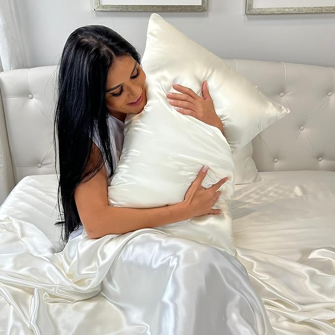 Mulberry Park 30 Momme 100% Pure Mulberry Silk Pillowcase - Luxury Charmeuse Weave for Hair and Skin, Cooling Silk Pillow Cover for Beauty Sleep - Queen Size 20"x30" / Ivory