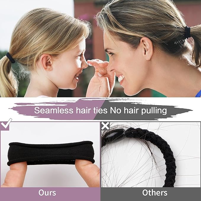 100PCS Black Hair Ties for Women, Seamless Cotton Hair Bands, No Crease No Damage Hair Tie for Thick Thin Hair, Soft Ponytail Holders Hair Accessories for Girls, Chirstmas Gifts