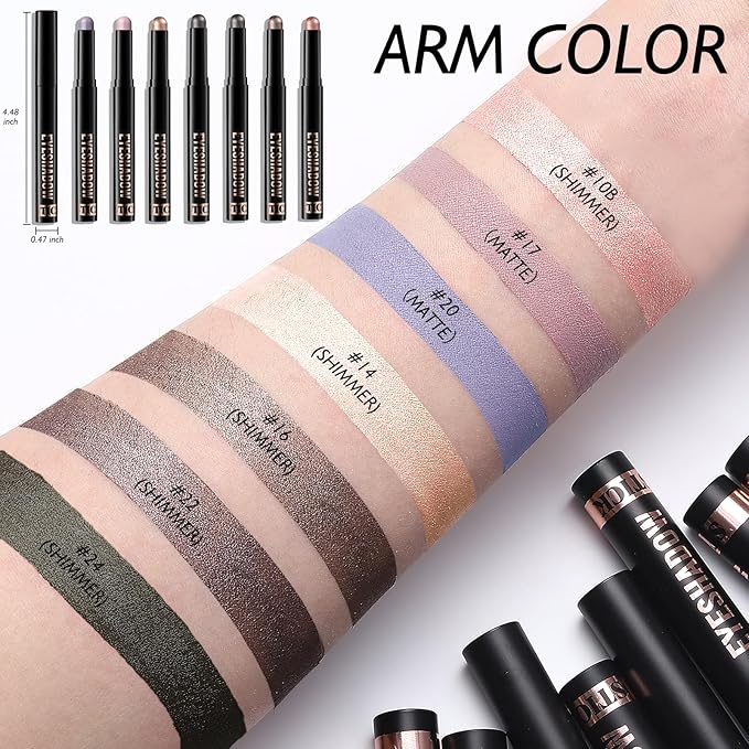 Cocoa Brown Shimmer Eyeshadow Stick, Waterproof Cream Eye Shadow Pencil Long-Lasting Crease-Proof Glitter Eyeshadow Crayon Smooth High Pigmented Highlighter Neutral Eye Shadow Liner Makeup