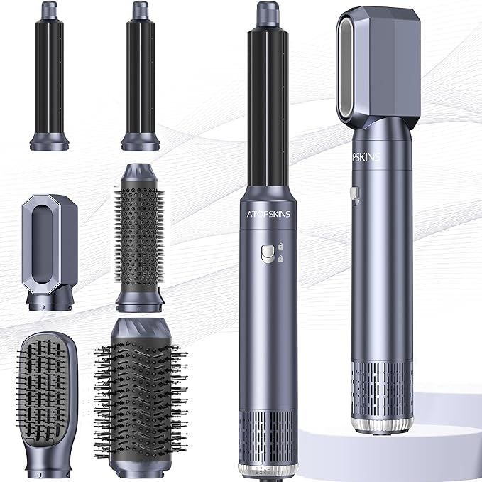 6 in 1 Hair Dryer Brush, Detachable Air Styler, 3 Heat Settings Blow Dryer Brush Frizz-Free Volumizing, Straightening, Curling ALCI Safety Plug for Travel & Home Styling (Blue)