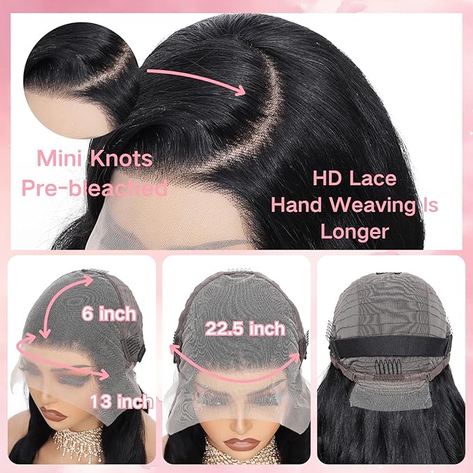32 Inch 13x6 Body Wave Lace Front Wigs Human Hair 200 Density HD Transparent Lace Front Wigs for Black Women Glueless Frontal Wigs Human Hair Pre Plucked