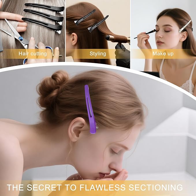 20 PCS Duckbill Hair Clips for Sectioning -4.3” Professional Non-Slip Hair Clamps with Silicone Band, Gentle No-Mark Hold for Thick Hair, Styling & Coloring
