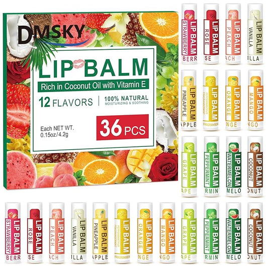 DMSKY 36 Pack Lip Balm, Natural Lip Balm Bulk with Vitamin E and Coconut Oil, Lip Care Product, Moisturizing Soothing Chapped Lips