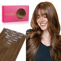 WENNALIFE Seamless Clip In Hair Extensions Human Hair, 18 Inch 130g 7pcs Light Auburn Brown Real Hair Extensions Clip in Human Hair Invisible PU Skin Weft Natural Remy Human Hair Extensions