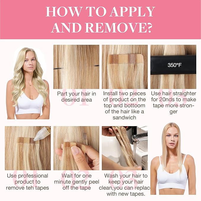 GOO GOO Tape in Hair Extensions Human Hair, 17/22/60 Ash Blonde to Golden Blonde and Platinum Blonde, 12inch 80g 40pcs, Skin Weft Seamless Invisible, Silky Straight with Thick Ends, Remy Human Hair