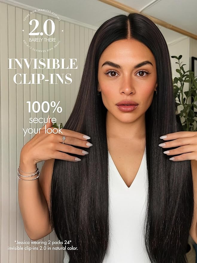 LUVME Invisible Clip in Hair Extensions Real Human Hair, 18 inch 110g 6Pcs, Natural Black Remy Human Hair Extensions Clip ins for Women, Natural Human Hair
