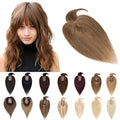 SEGO Hair Toppers for Women Real Human Hair With Bangs, 7 * 13CM Silk Base 100% Remy Human Hair Clip in Top Wiglet Hairpieces Add Volume /6 Inch Light Brown