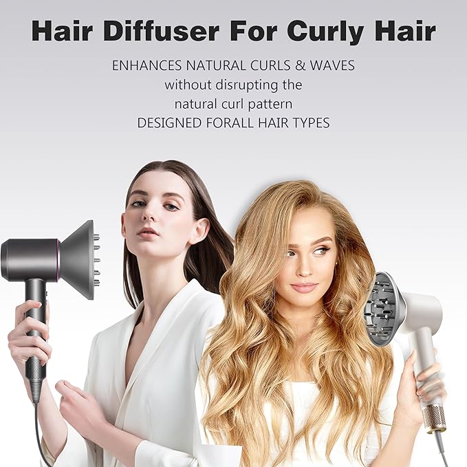Hair Diffuser Attachment Nozzles for Dyson Supersonic Hair Dryer HD01 HD02 HD03 HD04 HD08 HD15 Tools Accessaries for Flex Style Blow Dryer Styler, Styling Tool for Wavy, Curly, Coily Hair, Grey