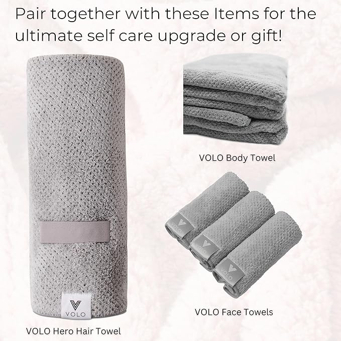 VOLO Luna Gray Spa Headband & Scrunchie Set for Women | Towel Hair Accessories for Makeup, Washing Face, Self Care & Skin Care | Ultra Soft, Absorbent & Stretchy | Perfect Pair Bundle | Microfiber