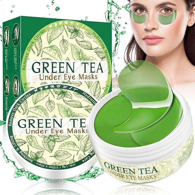Under Eye Patches for Dark Circles and Puffiness, 60 Pcs Green Tea Collagen Eye Mask, Hydrating Eye Patches for Puffy Eyes Wrinkle Treatment, Eye Gel Pads Self Eye Skin Care Gifts for Women