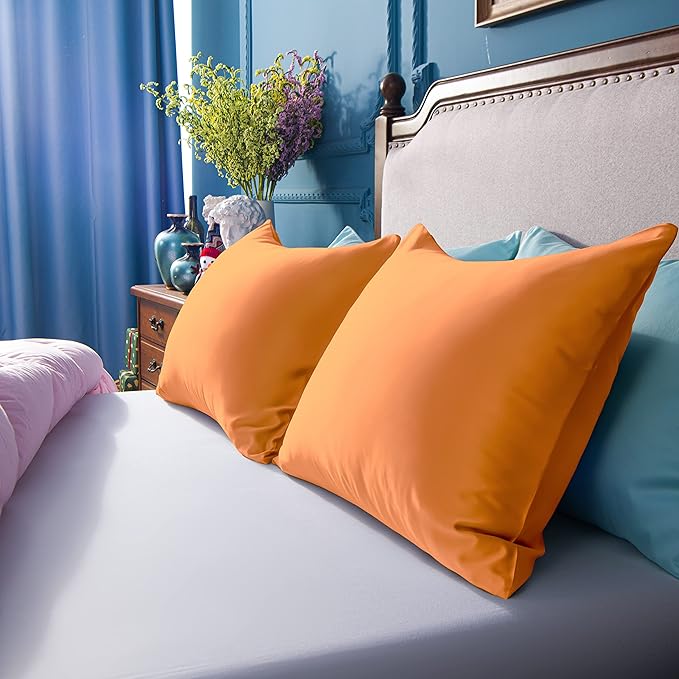 NTBAY Zippered Satin Pillow Cases for Hair and Skin, Luxury King Hidden Zipper Pillowcases Set of 2, 20x36 Inches, Orange
