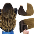 GOO GOO Tape in Hair Extensions Human Hair, 1D/2C/4E Chocolate Dip Color Melt, 18inch 50g 20pcs, Skin Weft Seamless Invisible, Silky Straight with Thick Ends, Remy Human Hair