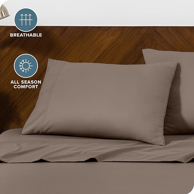 Bare Home Microfiber Pillow Cases - Standard Size Set of 2 - Cooling Pillowcases - Double Brushed - Easy Care - Envelope Closure (Standard Pillowcase Set of 2, Taupe)