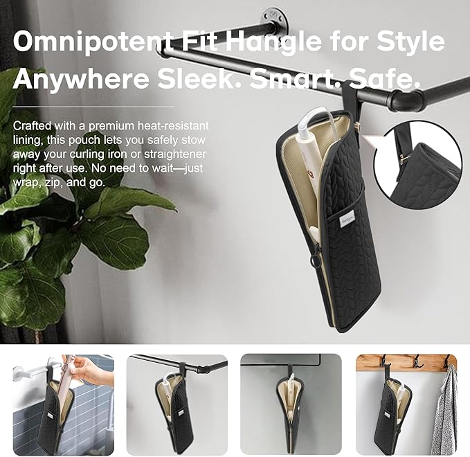 Hot Tools Organizer Heat Resistant Mat Case Hair Tools Holder Travel Bag Portable Hair Styling Tools Cover Pouch for Curling Iron,Flat Iron,Hair Straightener (Black)