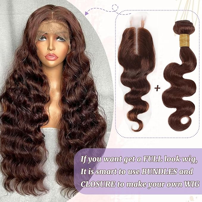 4# Chocolate Brown Color 2x6 HD Lace Closure Human Hair Body Wave Transparent Lace Closure 2x6 Long Deep Middle Part 100% Raw Virgin Human Hair 20 Inch 150% Density