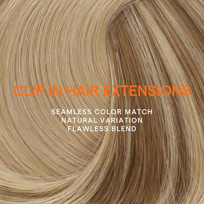 Full Shine Clip in Hair Extensions Real Human Hair Balayage Blonde Human Hair Extensions Clip ins Golden Brown to Golden Blonde Real Hair Clip in Extensions Silky Straight 7 Pcs 16 Inch 120 G