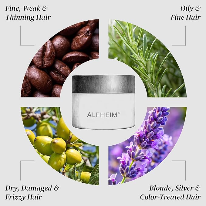 ALFHEIM Coffee+ Thickening Hair Mask for Fine, Weak & Thinning Hair with Caffeine, Biotin & Arabica Coffee Oil – Deep Repair, Strengthening & Volumizing Treatment – Sulfate-Free – 8.45 oz / 250 ml