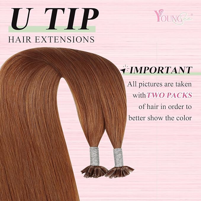 YoungSee U Tip Hair Extensions Copper UTip Hair Extensions Human Hair Copper 16In U Tip Keratin Hair Extension Colored Pre Bonded Hair Extension Utip For DIY 50s/25G