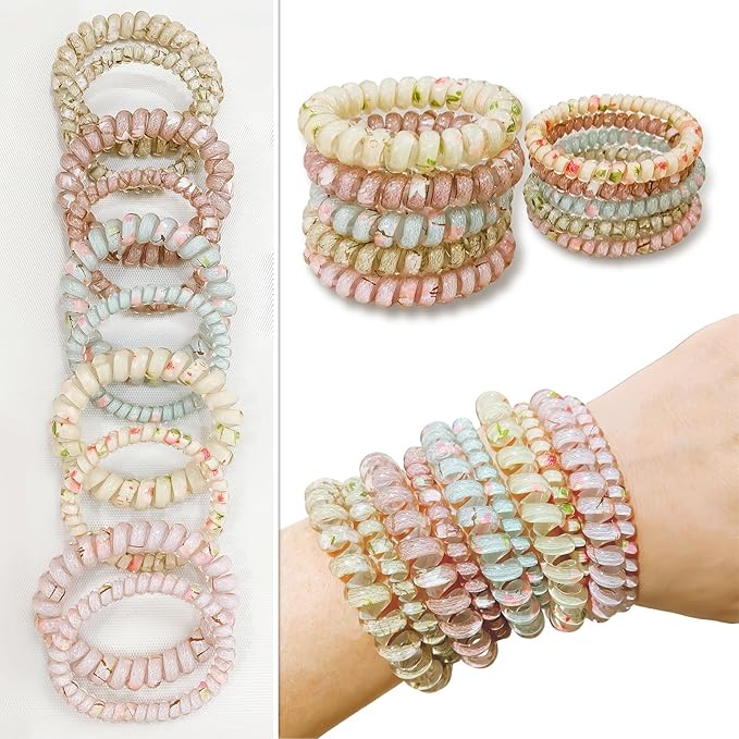 10 Pcs Spiral Hair Ties for Women - Small Elastic Hair Bands, No Damage Hair Coils, Ponytail Holders,Cute Hair Accessories for Thick & Thin Hair SP-5