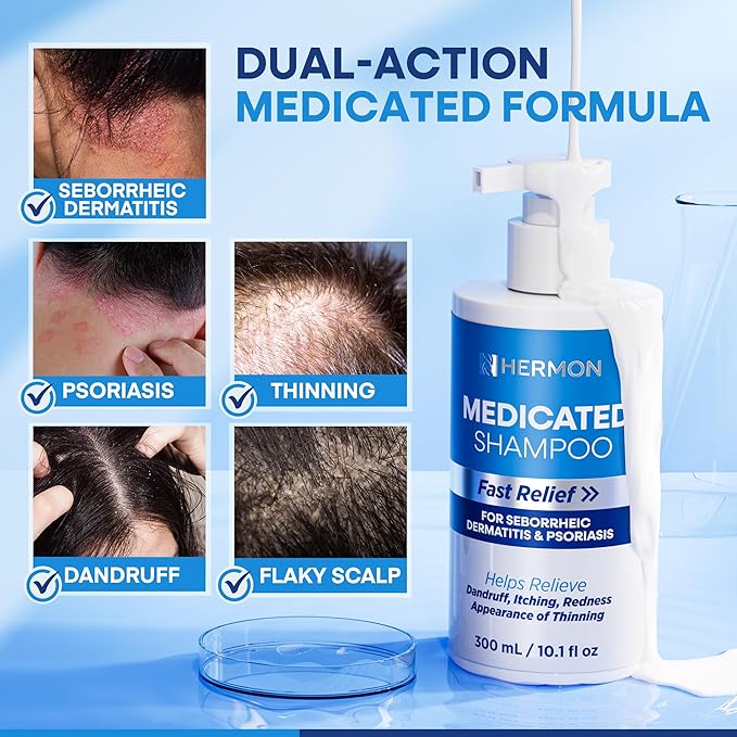 Medicated Shampoo for Scalp Seborrheic Dermatitis & Psoriasis: Plant-Based Formula Soothes Itch, Reduces Flakes, Supports Hair Health & Deep Cleansing Treatment for man and women 300ml/10.0fl oz