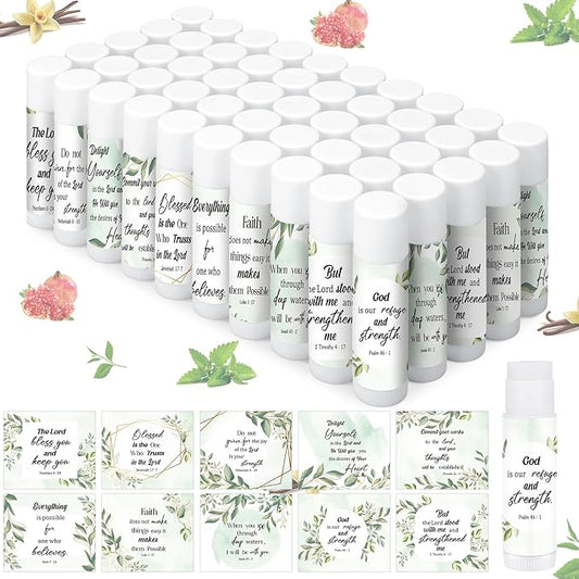 50 Pcs Bible Verse Lip Balm Bulk Christian Gift for Women Faith Religious Moisturizing Lip Care Product Stocking Stuffers with Inspirational Scripture Happy Moment Praise God for Friend
