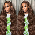 Chocolate Brown 13x6 Lace Front Wigs Human Hair 36 Inch Body Wave Brown Human Hair Wig HD Lace Frontal Glueless Colored Wigs Human Hair Pre Plucked Bleached Knots with Baby Hair for Women