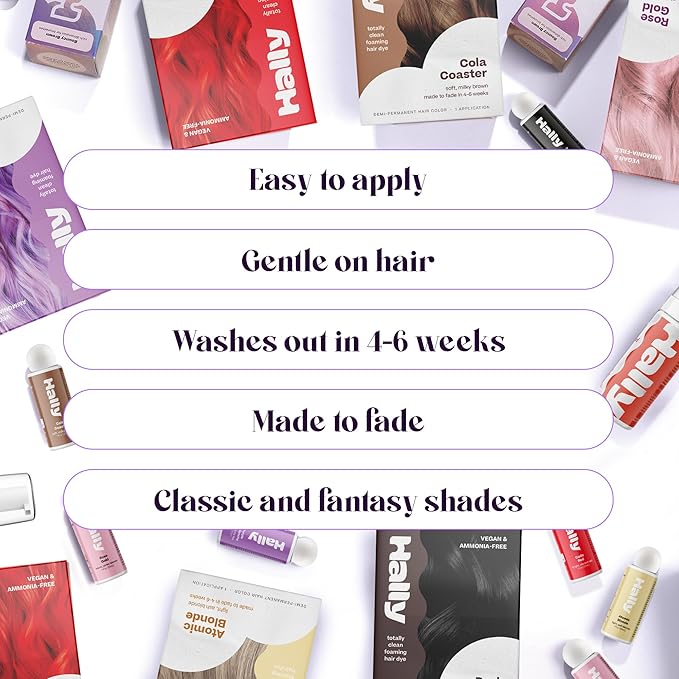 Hally Hair Color Cloud Hair Dye (Cola Coaster) - Demi-Permanent Foam Hair Color for Women & Men - Mess-Free & Long-Lasting Hair Dye Kit, Hair Coloring Products Wash Out in 4-6 Weeks, Vegan