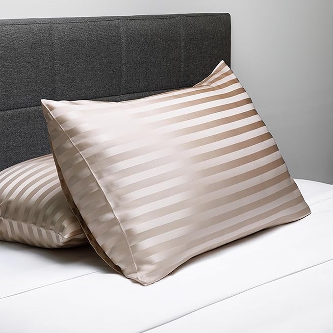 Fishers Finery 25mm 100% Pure Mulberry Silk Pillowcase (Taupe Stripe King)