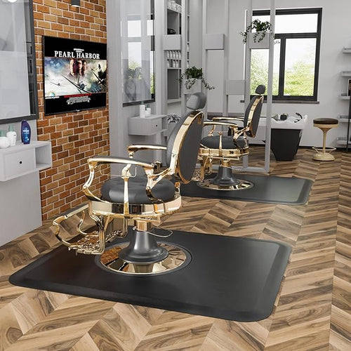 4’x 5’x 1/2'' Thick Salon Mat for Hair Stylist, Barber Floor Mats w/Round Base, Salon Chair Mat Comfort Standing, Barbershop Beauty Spa Equipment
